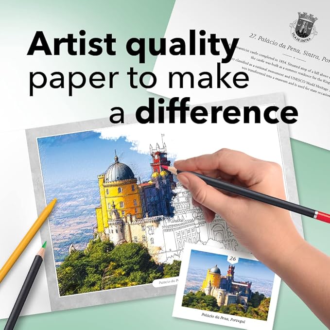 Castle Arts Castles Colouring Book | 36 Stunning Castles Curated by in-House Artists to Focus The Mind | with Colour Reference Guide | No Show-Through Artist Grade Paper | Frameable Landscape A4 Size