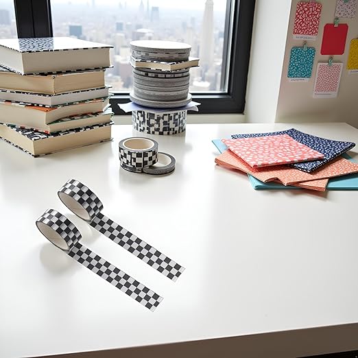 2Pcs Black White Decorative Washi Tape Compact Checkerboard Pattern Paper Tape DIY Fade-Resistant Arts Black and White Washi Tape and Crafts Tape Adhesives and Crafts Tape Arts
