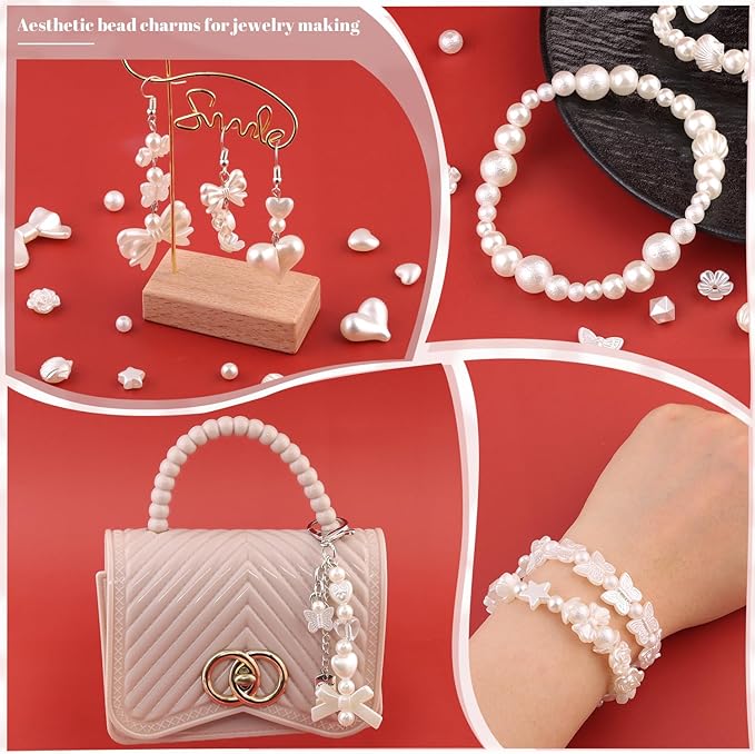 270-320pcs tinkrstuff assorted mix abs imitation pearl beads for bracelet making, cute bead for jewelry making bow butterfly heart kawaii aesthetic acrylic beads,diy necklace keychain phone charms