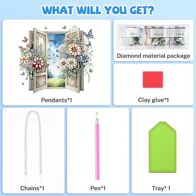 Bowetile Garden Scene Diamond Art Hanging Kits for Adults, Diamond Art Suncatchers Enchanted Flower Door, 5D Special Shape Diamond Painting Pendant Window Ornament Gifts for Home Wall Decor