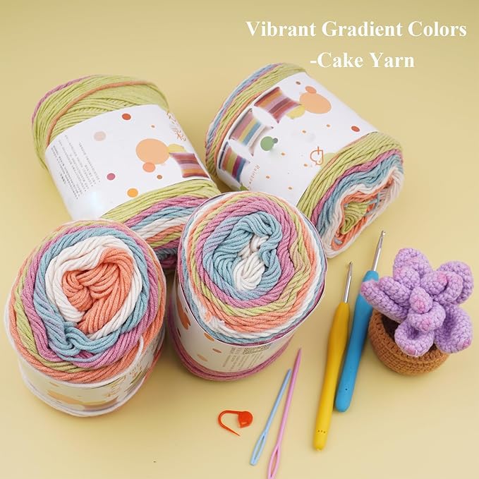 Ombre Cake Yarn for Crocheting 4PCS Gradient Yarn Cake-4x100g 45% Cotton 55% Acrylic Rainbow Cotton Yarn for Knitting,Shawls,Blankets,Scarves,Garments(Rainbow)