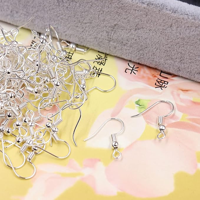 600Pcs Hypoallergenic Earring Hooks, Silver Earring Making Kit, Supplies with Earring Backs and Jump Rings for Jewelry Making (Silver)