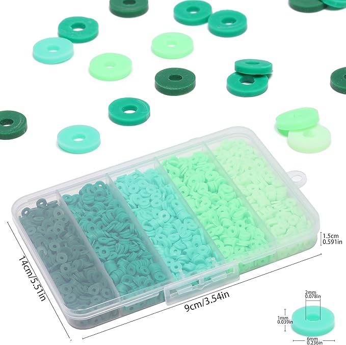 3500pcs Green Clay Beads for Bracelets Making 6mm Heishi Beads Polymer Flat Round Disc Clay for Jewelry Making Green Bead Crafts