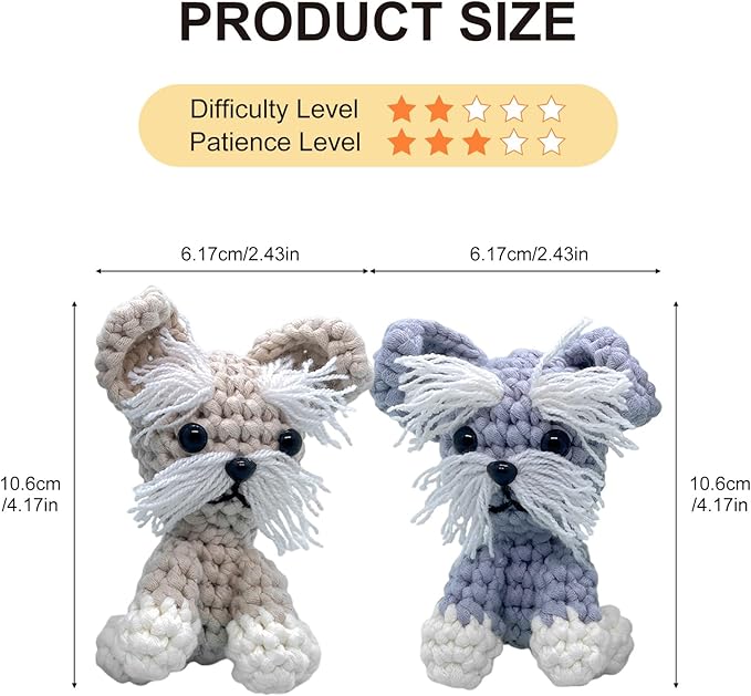 Dog Crochet Kit for Beginners, Learn Crochet Animal Kit, Include Video Tutorial & Manual, Easy Knitting Yarn for Adult, DIY Holiday Birthday Gift Idea(2pack Schnauzer Puppy)