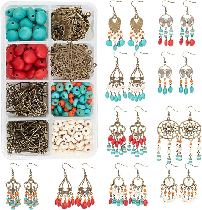 SUNNYCLUE 1 Box DIY Make 10 Pairs Bohemian Chandelier Earrings Making Kit Including Chandelier Links Turquoise Beads Earring Findings for Women Beginners DIY Earring Jewelry Making Crafts