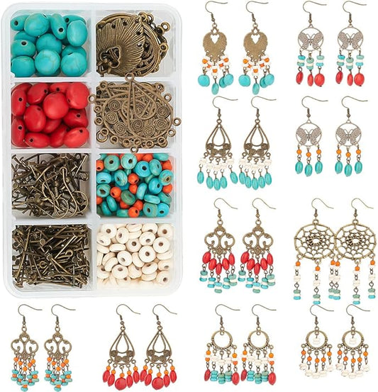 SUNNYCLUE 1 Box DIY Make 10 Pairs Bohemian Chandelier Earrings Making Kit Including Chandelier Links Turquoise Beads Earring Findings for Women Beginners DIY Earring Jewelry Making Crafts