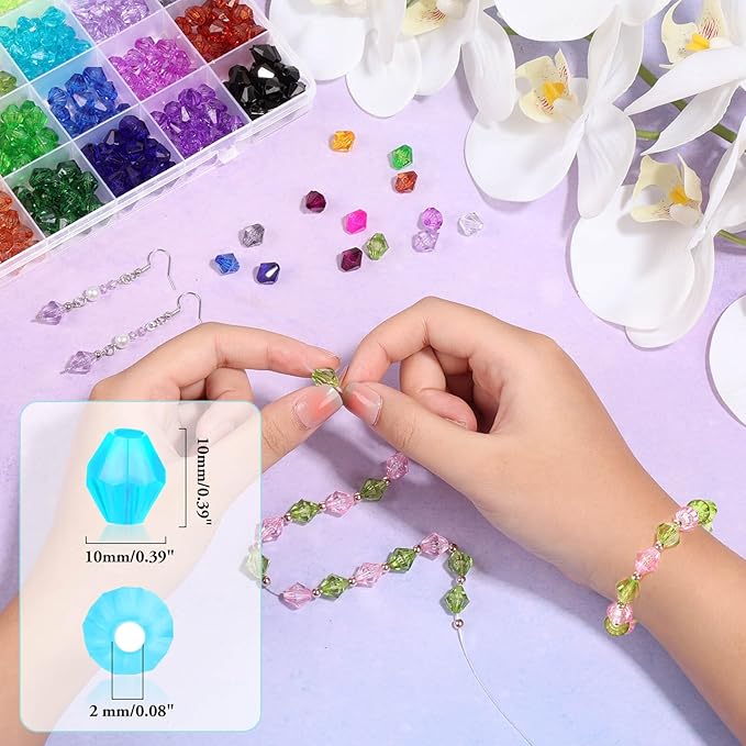 Paxcoo 560Pcs Crystal Beads for Jewelry Making, Crystal Acrylic Bead Faceted Craft Beads Bicone Gem Beads Jewel for Jewelry Making (10 MM)