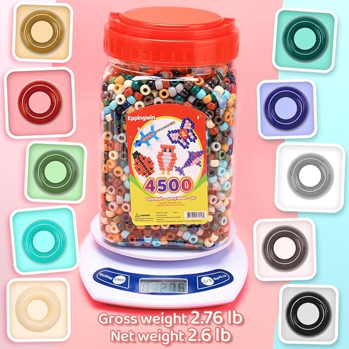 2.5 lb wholesale large pony beads (6x9 mm) bucket, easy storage earth tone beads bulk, over 4500 pony bead for jewelry making, crafts (earth tone)