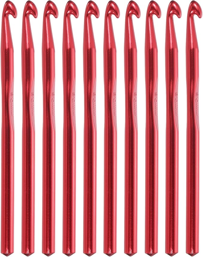 uxcell Aluminum Crochet Hook 8mm US Size L (Size 11) Knitting Needles for DIY Craft Yarn Red 10Pcs