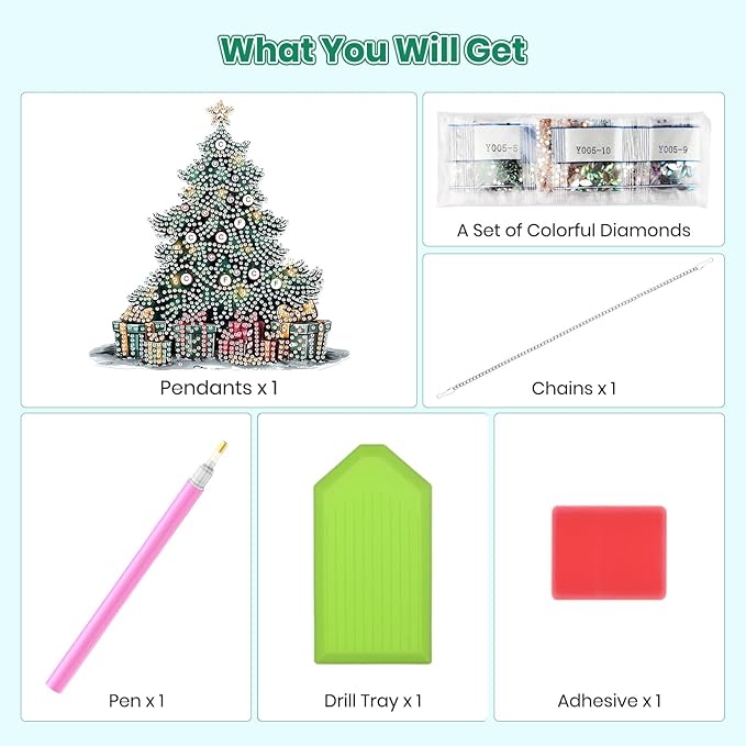 MOGTAA Christmas Diamond Art Hanging Kits for Adults Kids, Christmas Tree Diamond Art Suncatchers, 5D Special Shape Diamond Painting Gem Art for Home Garden Wall Decor