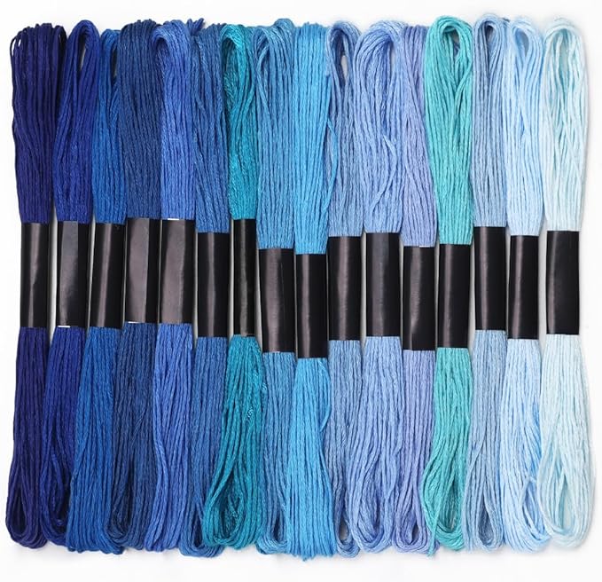 Embroidery Floss 16 Skeins 8.7 Yard Blue Friendship Bracelet String Cross Stitch Threads for Jewelry Making Bracelet Stitching Thread Floss Bracelets Making Yarn