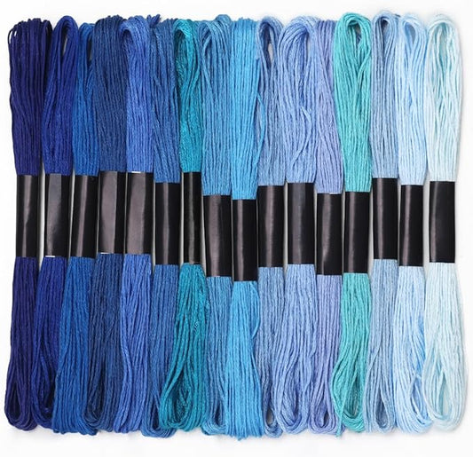 Embroidery Floss 16 Skeins 8.7 Yard Blue Friendship Bracelet String Cross Stitch Threads for Jewelry Making Bracelet Stitching Thread Floss Bracelets Making Yarn