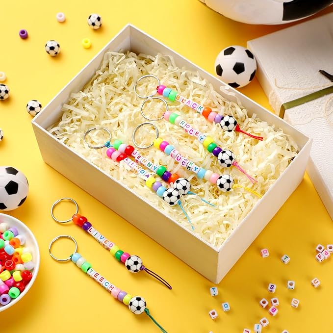 Landical 564 Pcs DIY Bead Keychain Kit Key Chain Making Craft Adjustable Letter Beads String Mama Sport Gift Alphabet Jewelry Backpack Accessories Holiday Party Favor (Soccer,Fun Color)