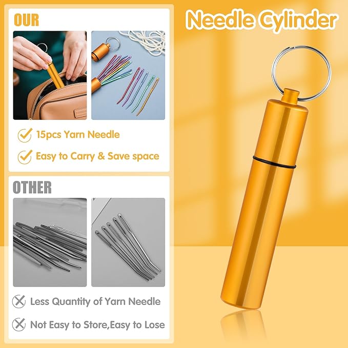 UzecPk 15Pcs Yarn Needles, Tapestry Needle Darning Needle Large Eye for Crochet, Darning Needles for Crochet Accessories with Aluminum Storage Tube
