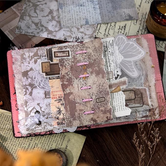 150 Sheets Vintage Scrapbook Paper, 3.7x5.5 Inch, 5 Assorted Set Antique Aged Decorative Background Paper for Junk Journals Supplies, Decoupage, Scrap Booking