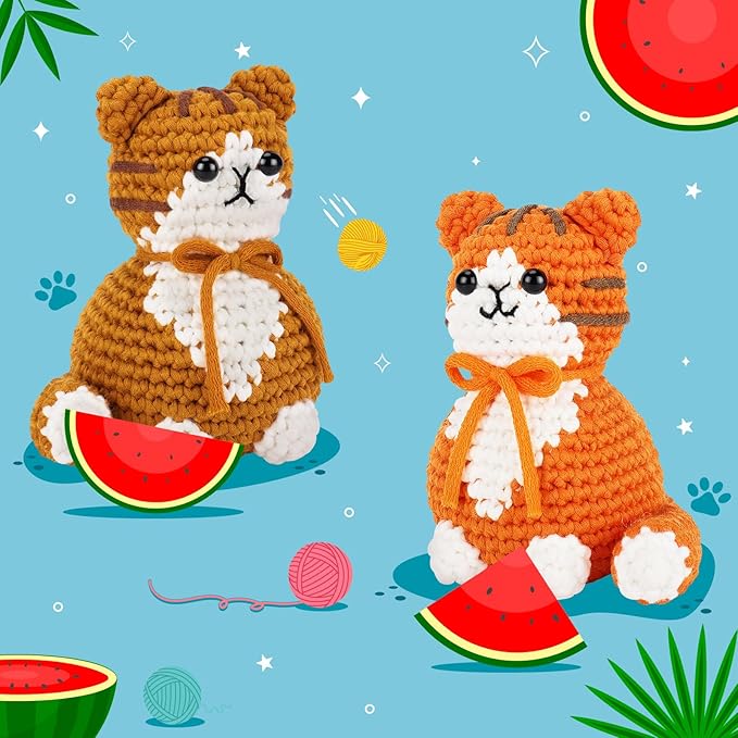 Crochet Kit for Beginners, 2PCS Cat Crochet Animal Kit with Step-by-Step Video Tutorials, Beginner Crochet Kit for Adults, Crochet Starter Kit for Women, Learn to Crochet Cats, Gifts for Birthday