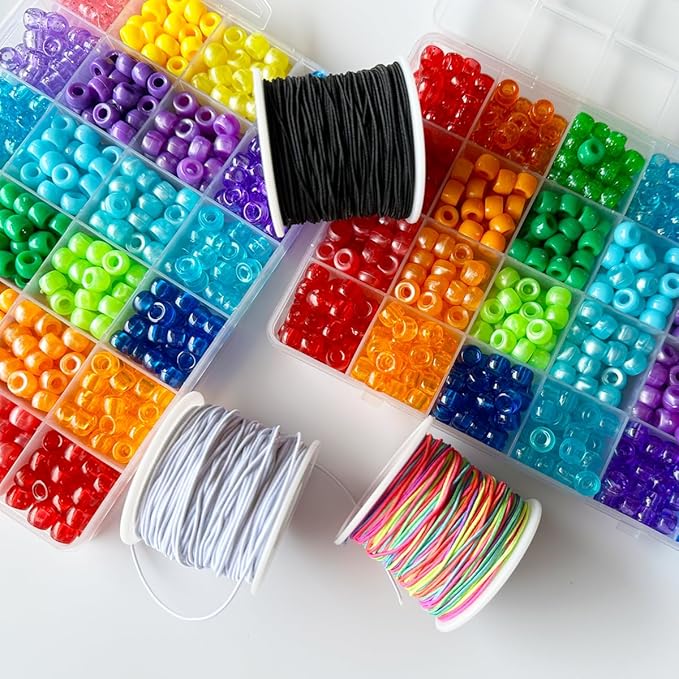 Elastic String for Bracelets, QBJAYTY 1mm Strong Elastic Stretchy String Cord for Bracelet Making, Bracelet Elastic String for Pony Kandi Letter Beads Beading, Black White Rainbow String