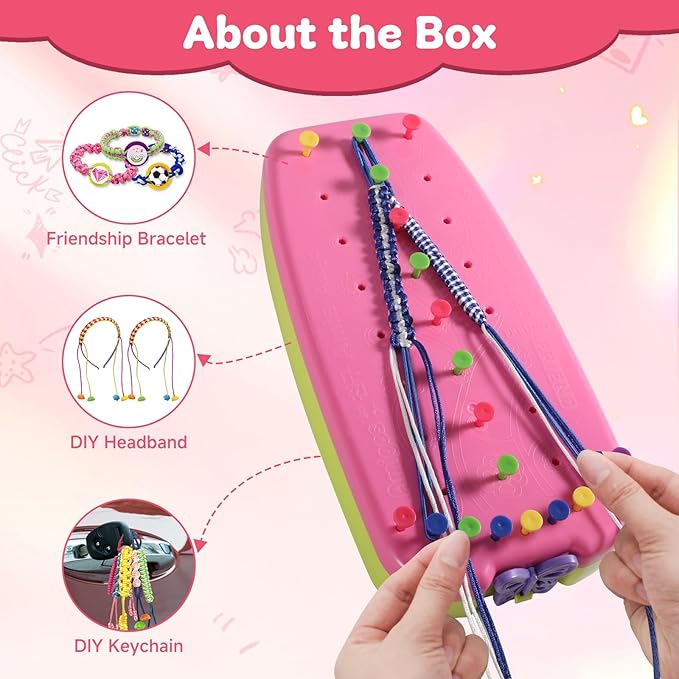 suu66 friendship bracelet making kit for kids girls 6-12 years old - diy craft kit for bracelets, headbands, keychains, creative birthday gifts - pink