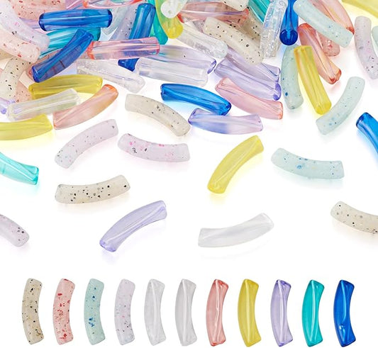 Crafans 110Pcs Transparent Acrylic Tube Beads 11 Style Long Noodle Tube Beads Curved Tube Beads Bamboo Tube Beads for Bamboo Bangles Bracelet Tube Beads Jewelry Making