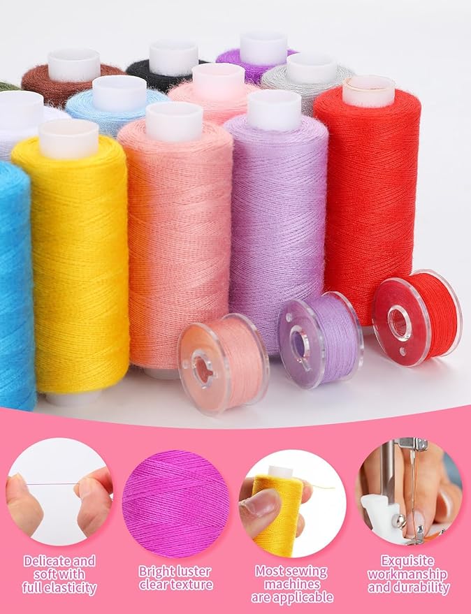 194PCS Sewing Thread Kit with Prewound Bobbins, 72 Colors Thread Spools (400 Yards Each), 72 Rolls of Shuttle Core Thread, 50 Machine Needles for Hand Stitching, Quilting, Embroidery & DIY Crafting