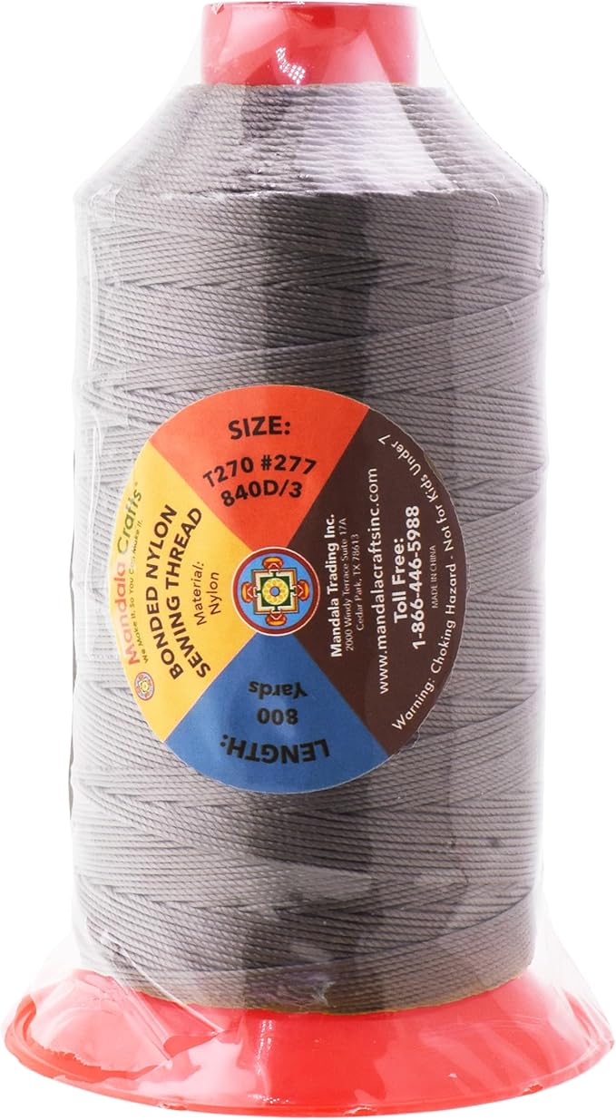Mandala Crafts Size 277 840D T270 Bonded Nylon Thread - Taupe 800 YDs Tex 270 Heavy Duty Sewing Threads for Leather, Jeans, Weaving, Outdoor Marine Upholstery