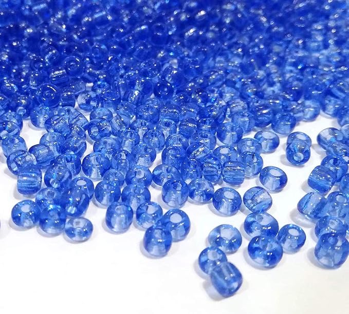 Perlin Glass Seed Beads 4mm 6/0 Round 1100pcs Mini Small Pony Spacer Beads Kit for Jewelry Making Earrings Bracelets Pendants Waist DIY Handmade (Blue Transparent)