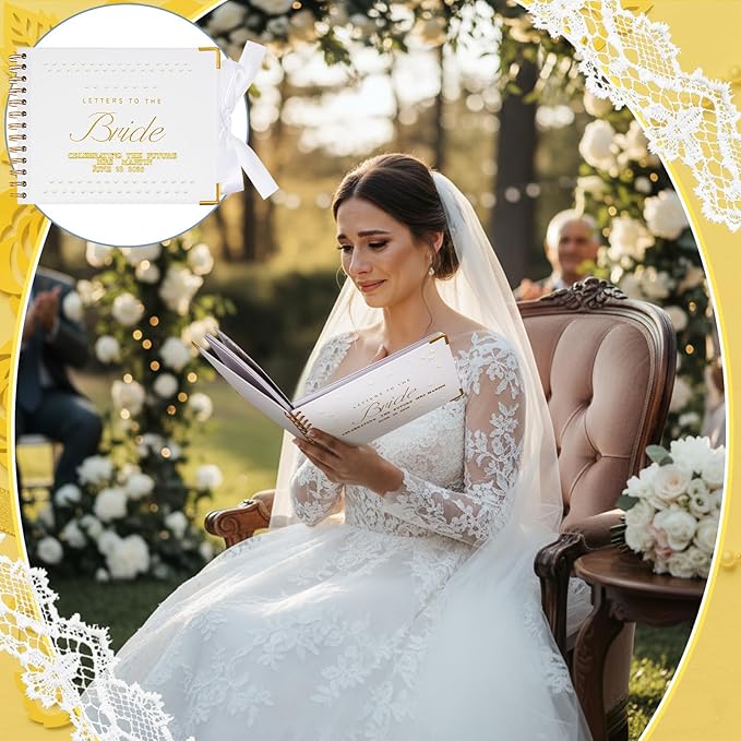 Wedding Guest Book Letters to The Bride Scrapbook Wedding Memory Book Bridal DIY Blank Paper Scrapbook Photo Album Guest Sign with Pearl Stickers(8.5 x 7 Inch,Classic,White)