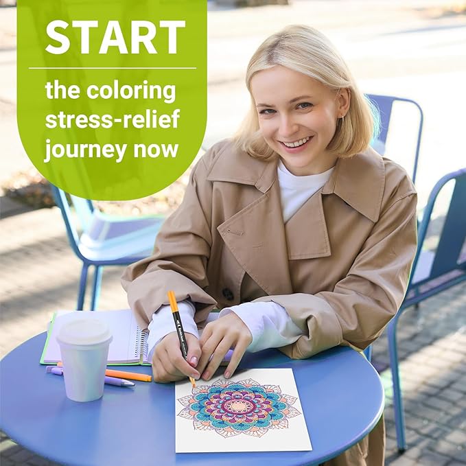 Adult Coloring Book for Women Relaxation, Spiral Bound Mindfulness Coloring Book with 24 Colors Markers for Adult, Anxiety Relief Gifts with 48 Pictures (Quotes & Mandala)