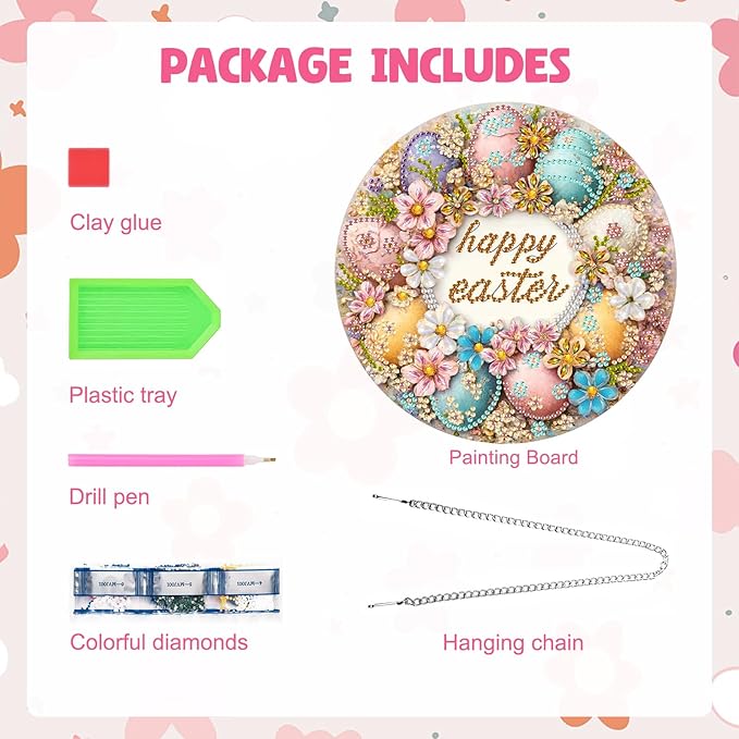 MAXBYE Easter Hanging Diamond Art Kits for Adults Colorful Eggs with Flowers, Special Crystal Double Sided Pendant DIY Diamond Art Painting Kits for Beginners Gift Wall Home Decoration 8×12Inch