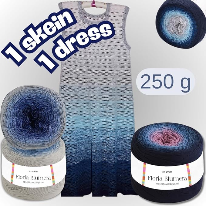 Floria Blumera Yarn 55% Cotton 45% Acrylic 1093.6 Yards Multicolor Gradient Yarn Cake for Knitting Crochet Spring Summer Ombre Rainbow Cotton Yarn for Flowers S.Fine 1 Sport-99259