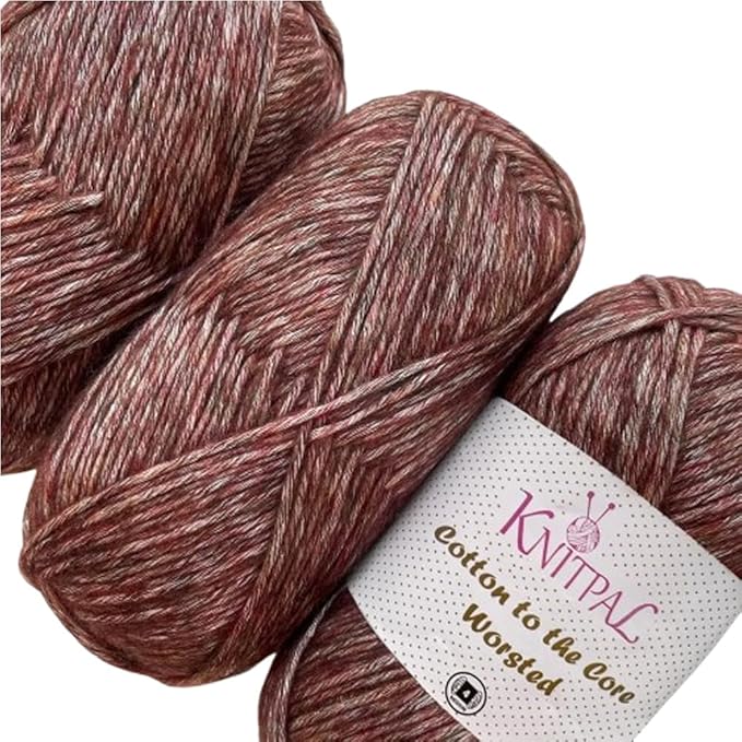 Cotton to The Core Worsted Weight Yarn for Crocheting, 3-Pack (654Yds / 300G), Free Patterns, Beginners Friendly - Soft Cotton Yarn for Knitting - #4 Medium Worsted Weight - Caramel Brown