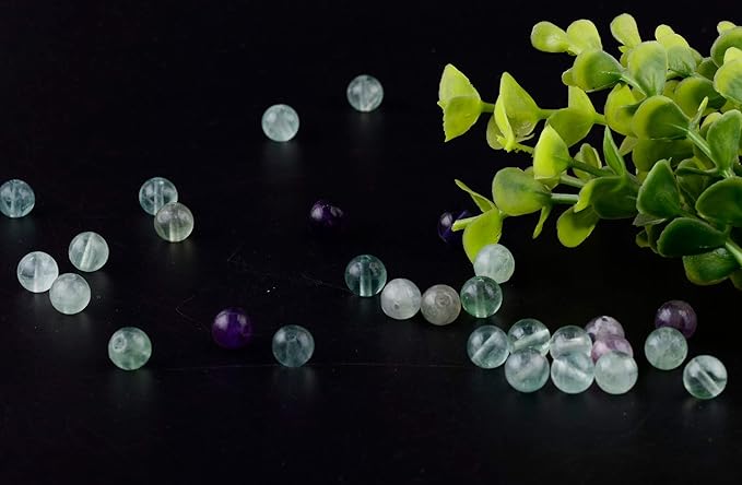 Natural Stone Beads 100pcs 8mm Fluorite Round Genuine Real Stone Beading Loose Gemstone Hole Size 1mm DIY Smooth Beads for Bracelet Necklace Earrings Jewelry Making (Fluorite Green, 8mm)