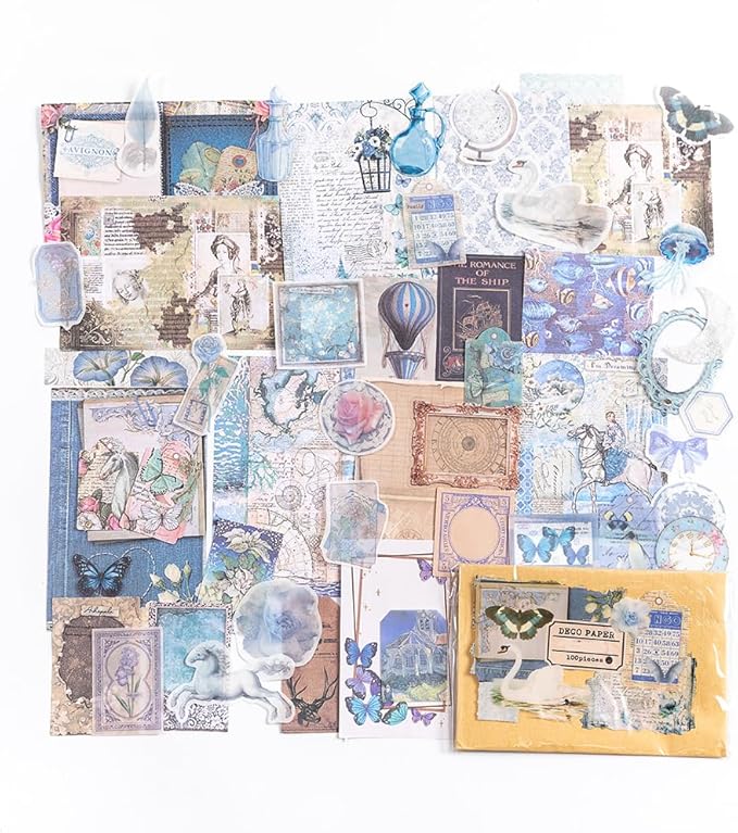 Alideco 100pcs Vintage Scrapbook Supplies Pack for Art Journaling Bullet Junk Journal Planners DIY Paper Stickers Craft Kits Notebook Collage Album Aesthetic Cottageco (bingdaolanbo)