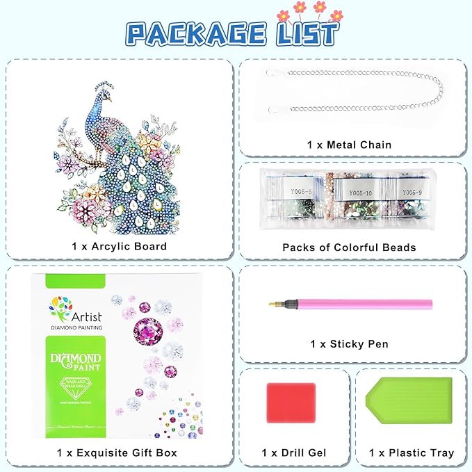 KEYIFA Diamond Painting Kit, DIY Peacock Diamond Art Hanging for Adults Beginner, Gem Arts Pendant Special Shaped Rhinestone Window Ornaments Wall Door Garden Decoration Gift, Double Sided