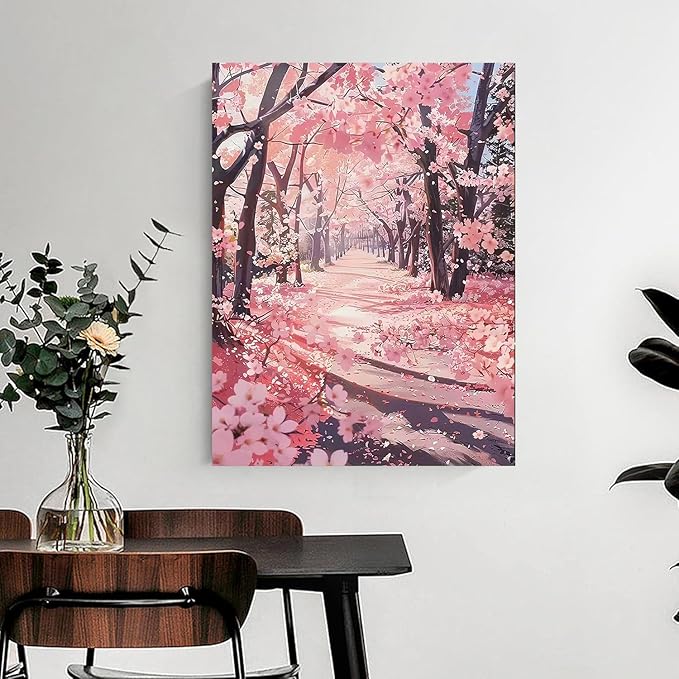 mrpwnle Diamond Art Kits for Adults, Cherry Blossom Forest Diamond Painting Kits for Adults Beginners, DIY 5D Full Round Drill Gem Art Diamonds Kit for Gift Home Wall Decor 12 X 16Inch