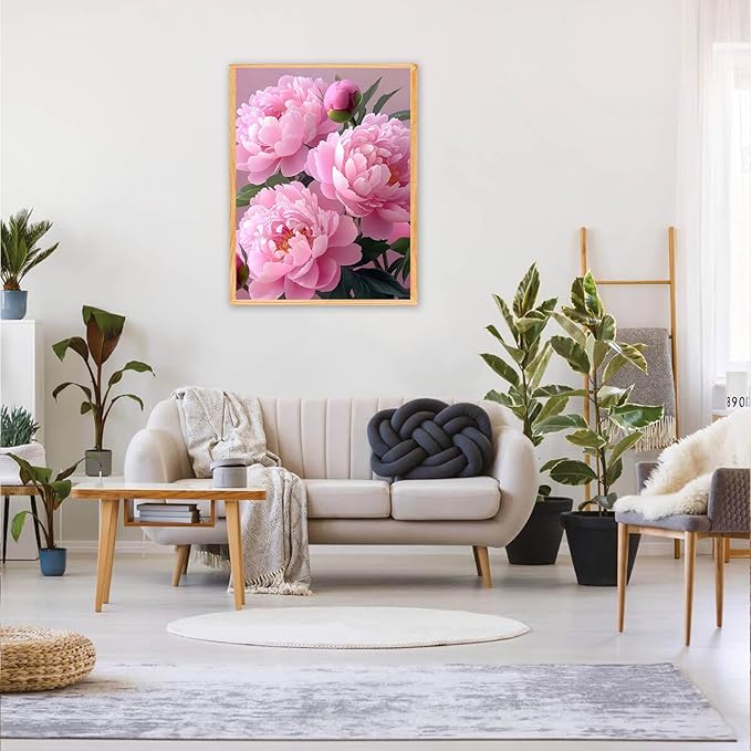 MAXBYE Pink Peony Paint by Numbers for Adults, Flower Paint by Number on Canvas Without Frame, DIY Easy Oil Painting for Home Wall Decor Gift 12x16inch