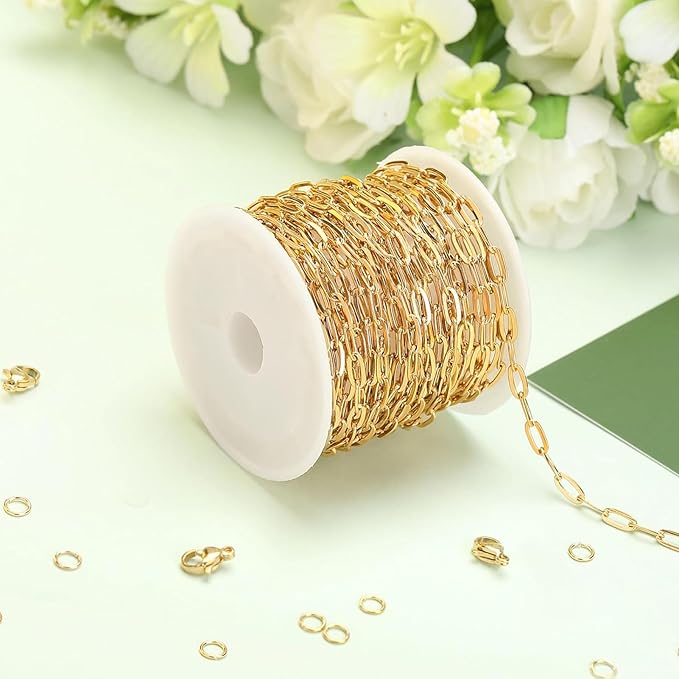 SMYHTGLIF 5 Meters Gold Stainless Steel Chain for Jewelry Making Paperclip Cable Craft Jewelry Making Chains Necklace Bracelet Jewelry Chain Findings