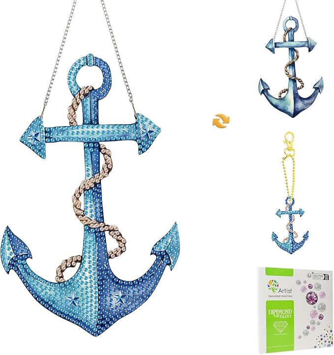 Masendp Hanging Diamond Art Decoration Kit 5D Diamond Painting Kit, DIY Anchor Ocean-Themed Diamond Art Kit Suitable for Beginners and Adults, Home Wall and Garden Decoration