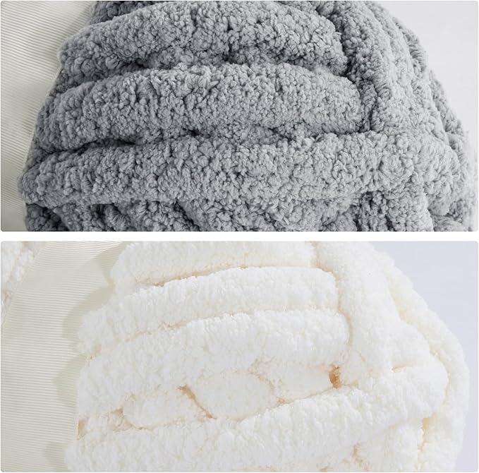MABOZOO Assorted Chunky Yarn for Crocheting, Hand/Arm Knitting,8 Pack Fluffy Jumbo Chenille, Soft Plush Bulky Yarn,Giant Thick Fuzzy,4 White & 4 Grey, 31.7 Yds/8 Oz Each