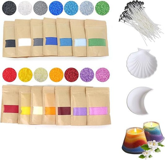 14-Color Pearled Candle Sand Set 24.7oz Colorful Sand Candle Wax with 50pcs Wicks & Candle Trays Refillable Unscented Candle Making Sand Wax for Home Décor, Handcraft and Gifting (14-Color Set)