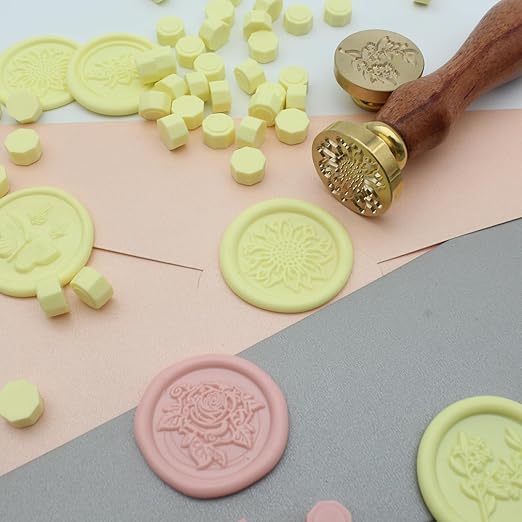250pcs Wax Seal Beads Light Yellow, Andotopee Premium Sealing Wax Beads for Stamp Seals, Octagon Seal Stamp Pellets Refill Pack for Wedding Invitation, Letter Envelope, Scrapbook DIY Crafts