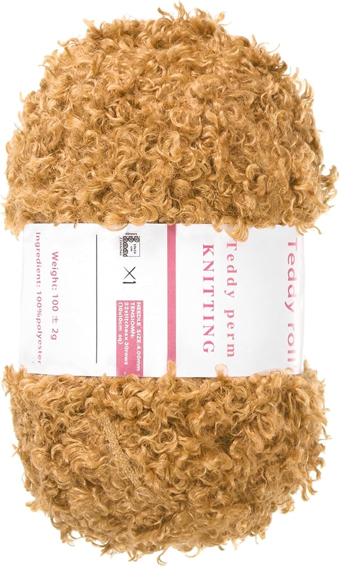 MECCANIXITY 1 Skeins Eyelash Yarn Fur Soft Fluffy Chunky Polyester Yarn Fuzzy Camel Brown for Crocheting Knit DIY Clothes Bag - 55Yard/50m, 3.53oz