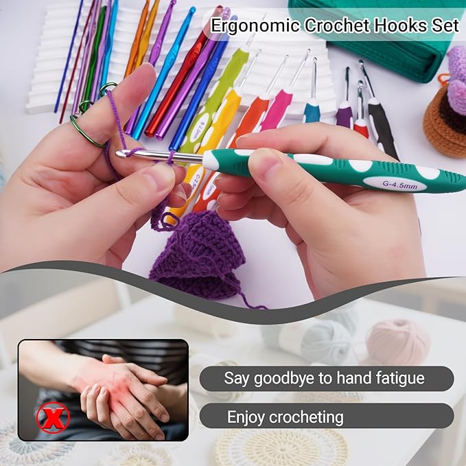 Hobekoee 23 Sizes Crochet Hooks Set with Case,2mm-10mm Ergonomic Crochet Needles for Arthritic Hands,Complete Crochet Kit for Beginners and Experiencer
