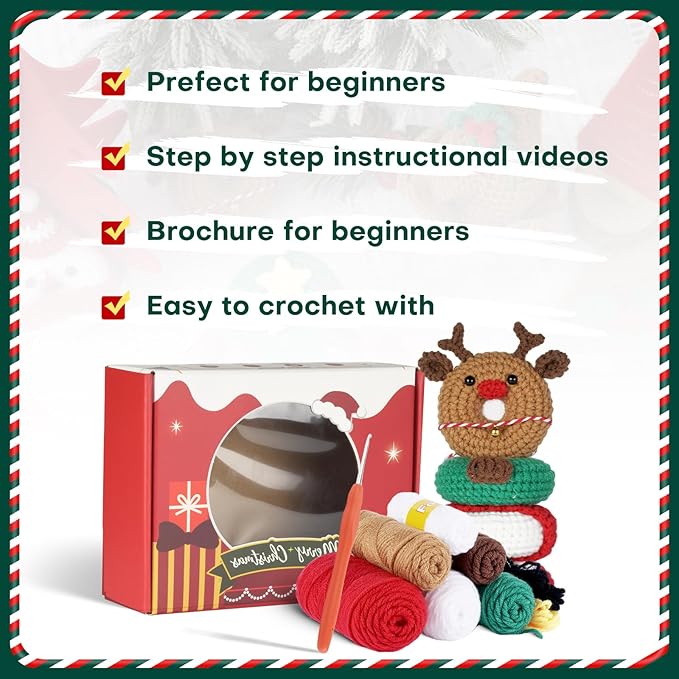 Generic Crochet Kit - Beginner Friendly with Step-by-Step Videos & Patterns (Christmas Donuts)