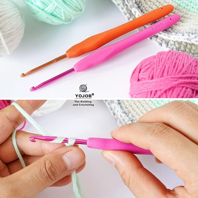 YOJOB 2Pack Size D / 3mm, E / 3.5mm Crochet Hooks, Super Smooth & Ergonomic for Beginner and Advanced (3.0mm, 3.5mm)