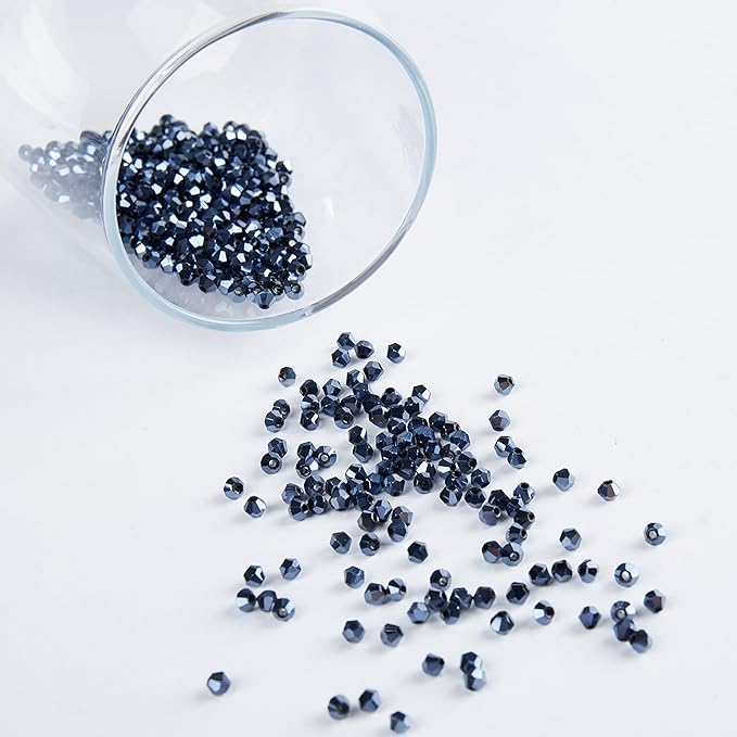 laopottbeads 1200pcs 3mm bicone crystal glass beads for jewelry making, sparkling mini beads for suncatchers, diy bracelets & craft projects (navy blue)