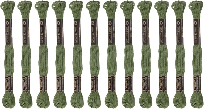 HARFINGTON 12 Skeins Embroidery Floss 8m Each Egyptian Long Fiber Cotton Cross Stitch Thread 26S/2x6 for Embroidery Projects Bracelet, Dark Green