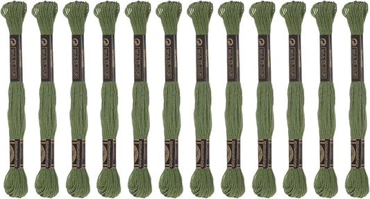 HARFINGTON 12 Skeins Embroidery Floss 8m Each Egyptian Long Fiber Cotton Cross Stitch Thread 26S/2x6 for Embroidery Projects Bracelet, Dark Green