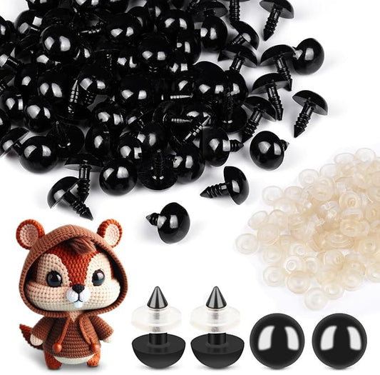 400Pcs Safety Eyes for Crochet Eyes Amigurumi，10mm Safety Eyes for Stuffed Animals, 200pcs Washers whth 200pcs Plastic Craft Eyes for Crocheting Doll Eyes Making