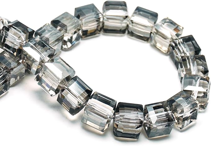 6mm Sparkle Cube Crystal Beads for Jewelry Making - Faceted Spacer Beads for Bracelets(94-100pcs, Gray)